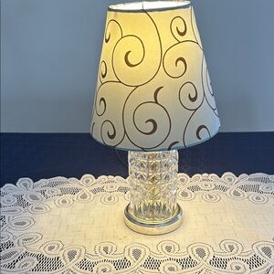 Crystal MCM  Glass Table Lamp with Blue Swirl Shade 14 inch